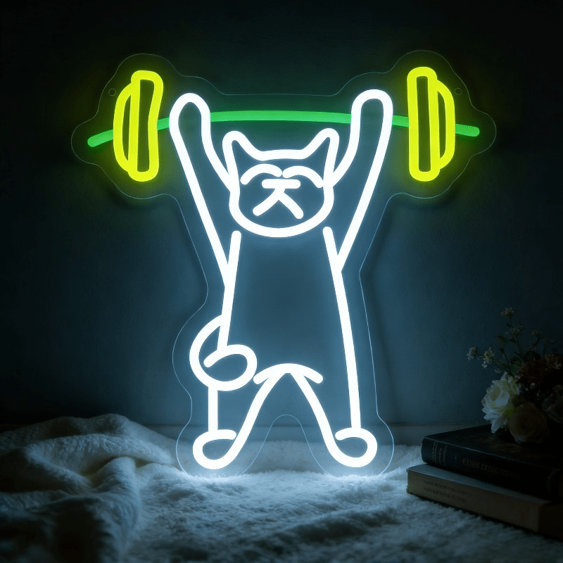 Cat Lifting Weights Neon Sign  - Home Gym Neon Sign reseña y precio