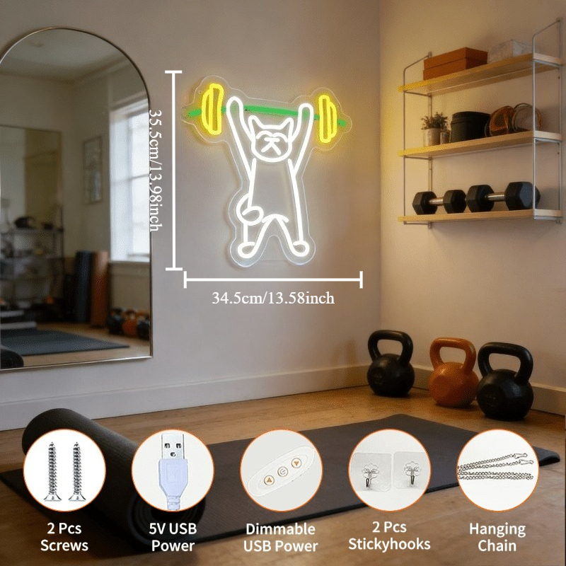 Cat Lifting Weights Neon Sign  - Home Gym Neon Sign reseña y precio