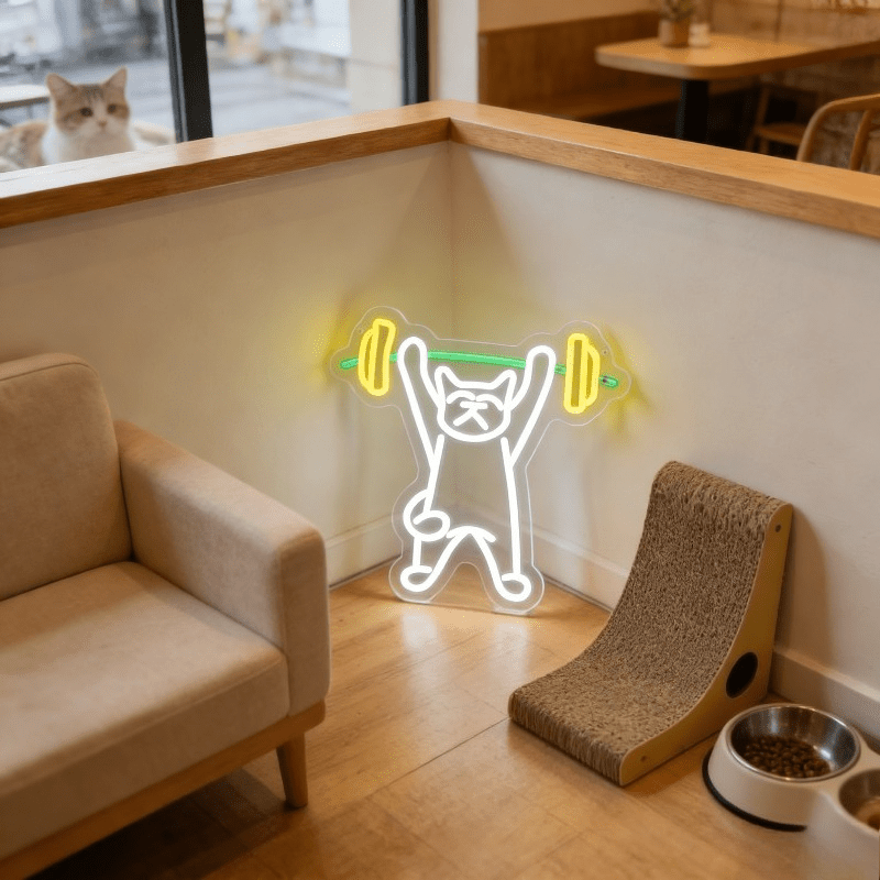 Cat Lifting Weights Neon Sign  - Home Gym Neon Sign reseña y precio
