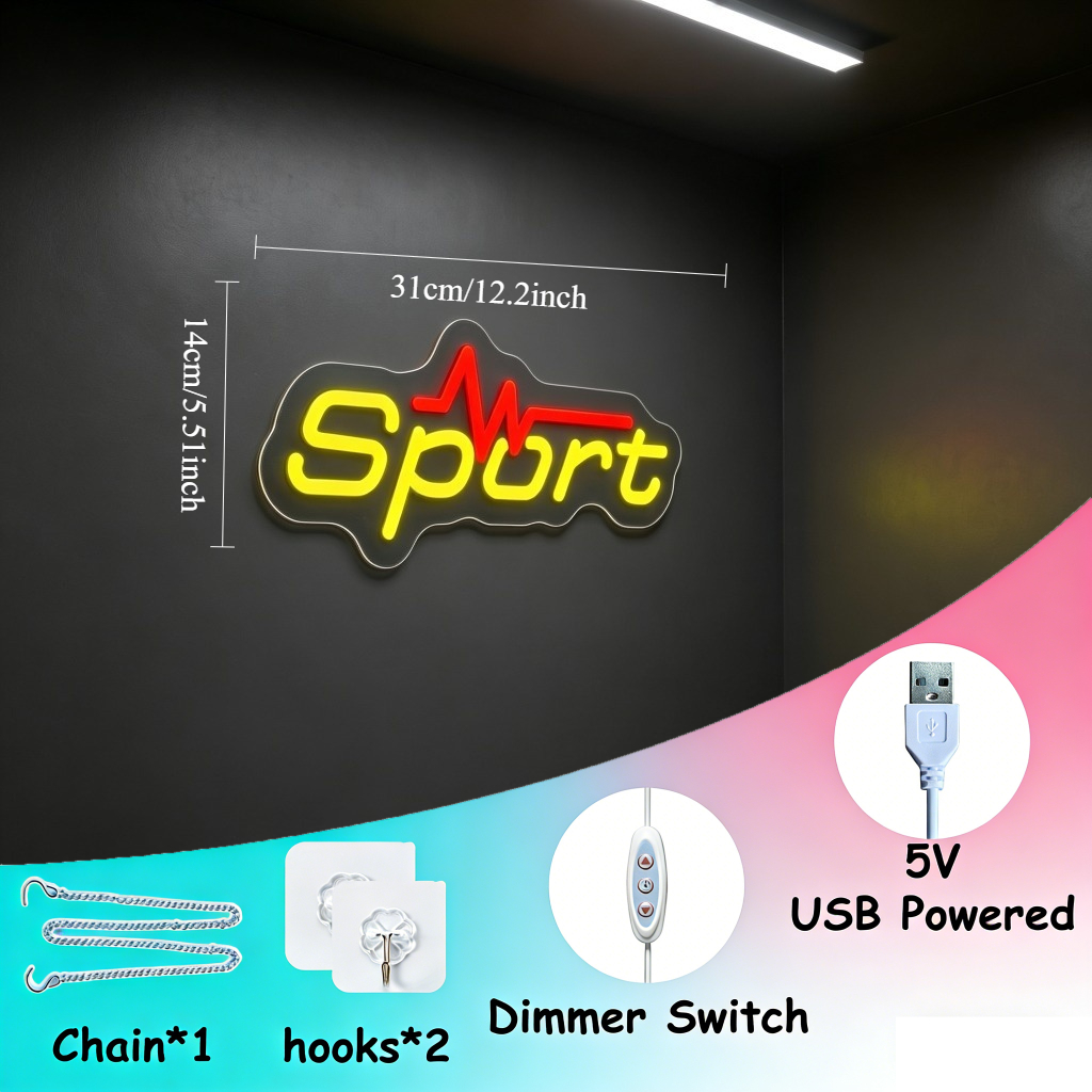 Sport Neon Sign LED USB Dimmab - Home Gym Neon Sign reseña y precio