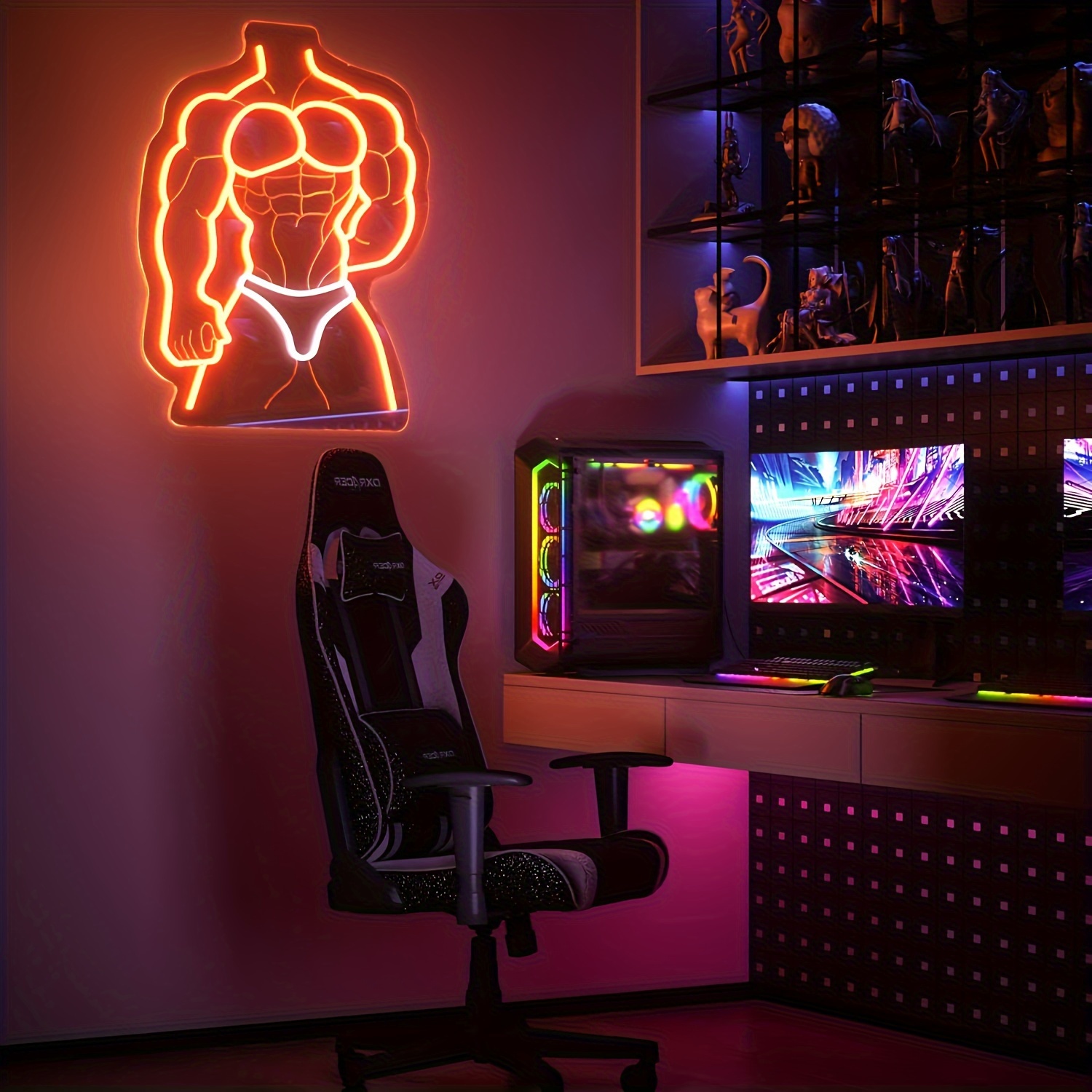 Muscle Man Neon Sign Orange Wh - Home Gym Neon Sign reseña y precio