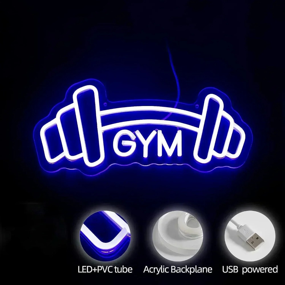 Barbell Gym Neon Sign Blue Dum - Home Gym Neon Sign reseña y precio