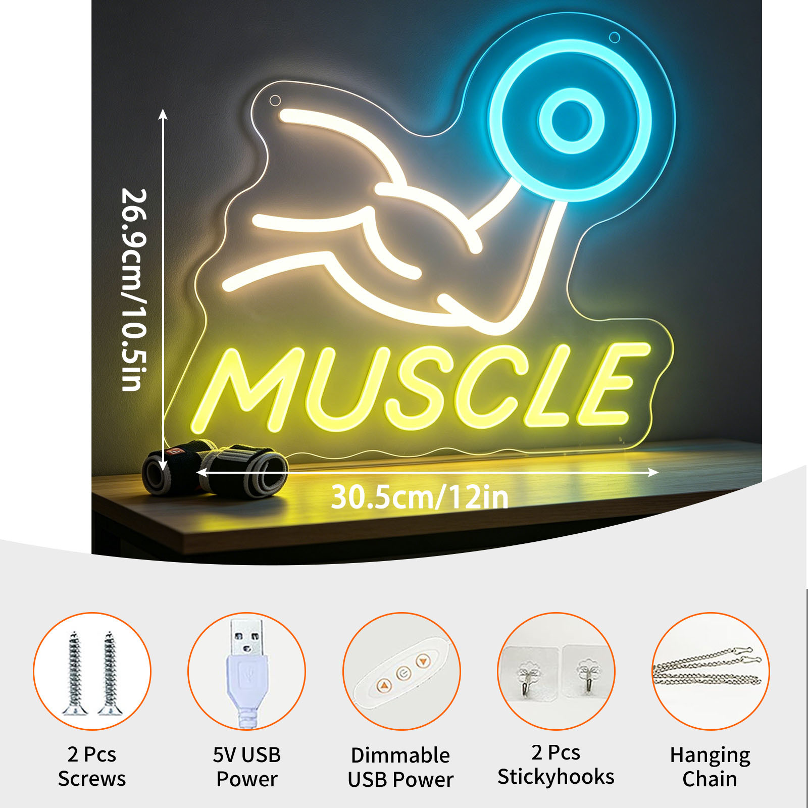 Muscle Neon Sign LED USB Dimma - Home Gym Neon Sign reseña y precio
